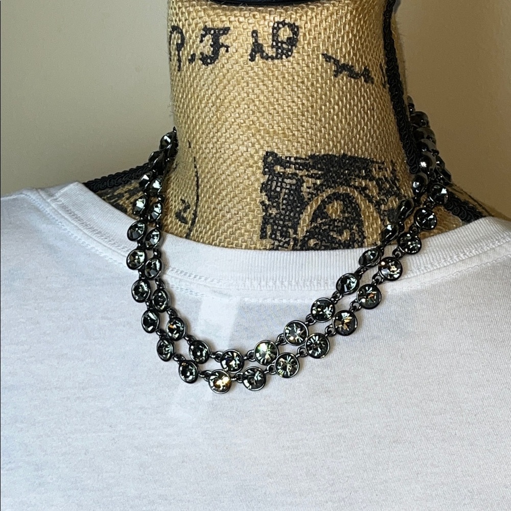Vintage Givenchy Crystal Link Necklace Rhinestone Headlight Gunmetal- RARE - Picture 12 of 15